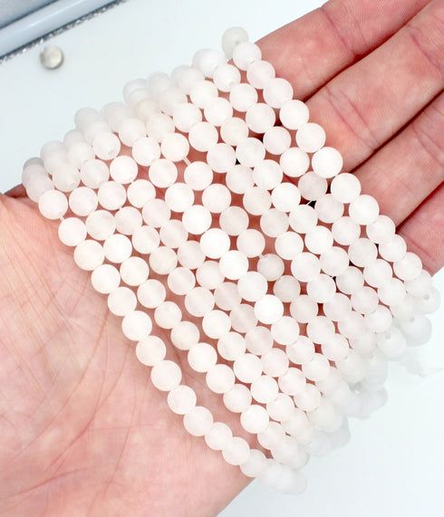 Matte White Jade Gemstone Beads, 6mm, Round